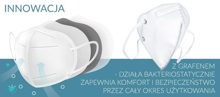 Półmaska z filtrem FFP2 z grafenem, Certyfikowana + 12 x PEDIGREE Przysmak dentystyczny średnie rasy Dentastix 77 g
