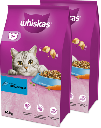 WHISKAS Adult 2x14 kg - sucha karma pełnoporcjowa dla dorosłych kotów, z pysznym tuńczykiem