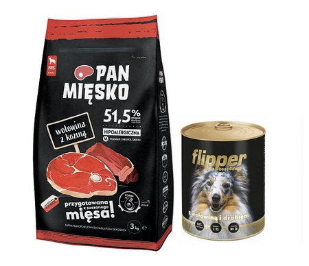 Pan Mięsko Wołowina z koziną chrupki M 3kg + GRATIS