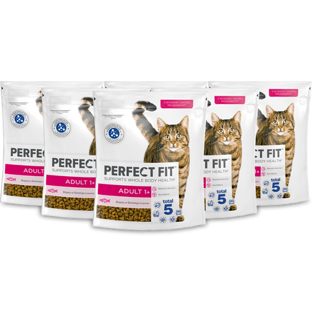 Perfect Fit™ Adult (1+) 6x750g – sucha karma pełnoporcjowa dla dorosłych kotów, bogata w świeżego łososia