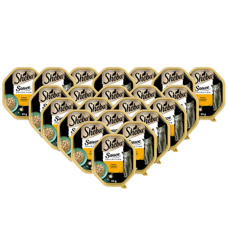 SHEBA Sauce Collection tacka 22x85 g – mokra karma pełnoporcjowa dla dorosłych kotów, frykasy z indykiem i warzywami, w sosie