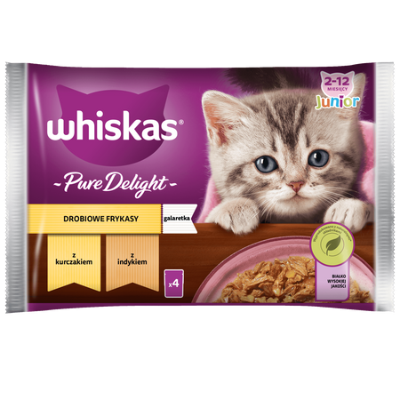 Whiskas Junior Drobiowe Frykasy w galaretce 4x 85g (kawałki z: kurczakiem, indykiem)