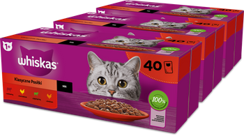 WHISKAS Adult saszetka 3x40x85g Klasyczne Posiłki - mokra karma pełnoporcjowa dla dorosłych kotów, w sosie (kawałki z: wołowiną, kurczakiem, jagnięciną, drobiem)