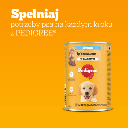 PEDIGREE Junior puszka 400g – mokra, pełnoporcjowa karma dla szczeniąt, z kurczakiem w galaretce