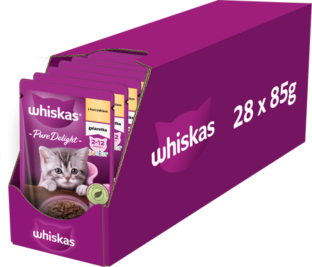 WHISKAS Junior saszetka 28x85 g - mokra karma pełnoporcjowa dla kociąt, kawałki z kurczakiem w galaretce