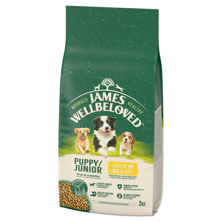 James Wellbeloved Junior 2 kg – sucha karma pełnoporcjowa dla szczeniąt <14 miesięcy, bogata w jagnięcinę i ryż