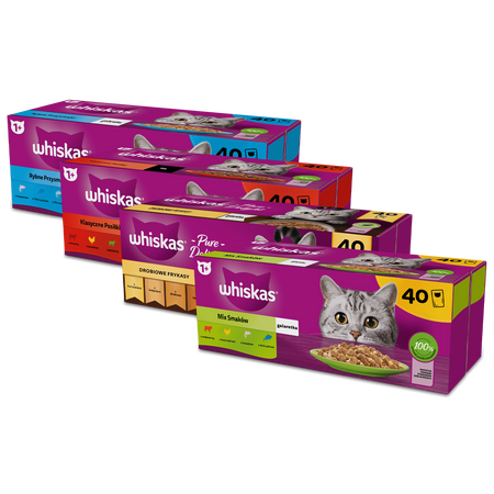 WHISKAS Adult saszetka 4x40x85g Mix Smaków - mokra karma pełnoporcjowa dla dorosłych kotów