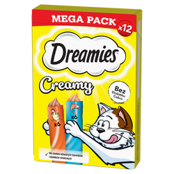 Dreamies Creamy Mega Pack z kurczakiem i z łososiem 12x 10g