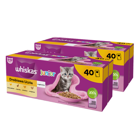 WHISKAS Junior saszetka 80 x 85 g Drobiowa Uczta - mokra karma pełnoporcjowa dla kociąt, w galaretce (kawałki z: kurczakiem, kaczką, drobiem, indykiem)