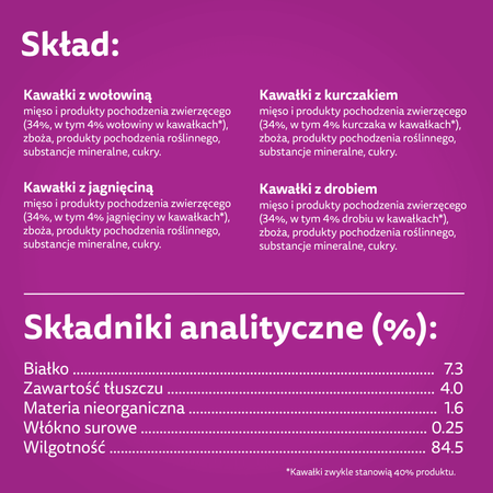 WHISKAS Adult saszetka 3x40x85g Klasyczne Posiłki - mokra karma pełnoporcjowa dla dorosłych kotów, w sosie (kawałki z: wołowiną, kurczakiem, jagnięciną, drobiem)