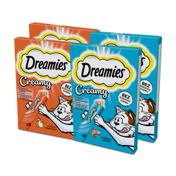 DREAMIES Creamy 8x10g z łososiem + 8x10g z kurczakiem
