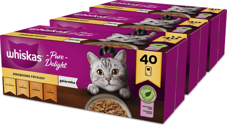 WHISKAS Adult saszetka 3x40x85g Drobiowe Frykasy - mokra karma pełnoporcjowa dla dorosłych kotów, w galaretce (kawałki z: kurczakiem, indykiem, drobiem, kaczką)