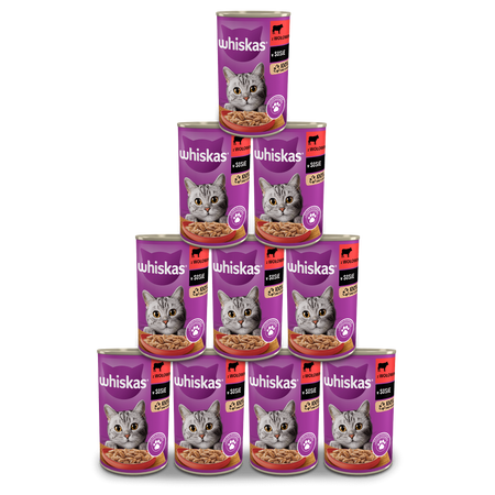 WHISKAS Adult puszka 12x400g - mokra karma dla kotów z wołowiną w sosie