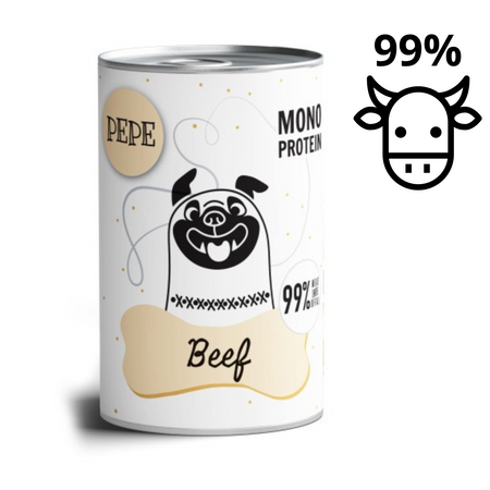 Paka Zwierzaka PEPE - KARMA MOKRA Beef 99% 400g dla psa