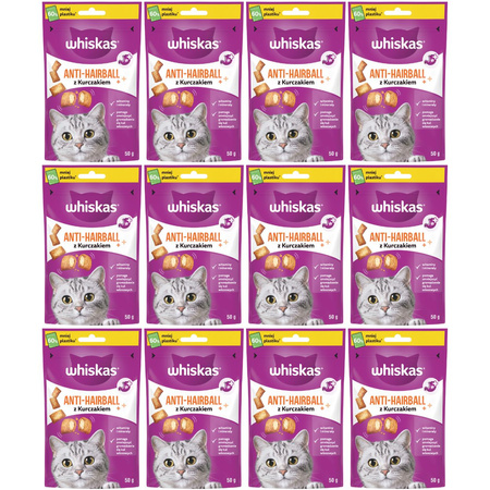 Whiskas Anti-Hairball przysmaki odkłaczające 12x 50g