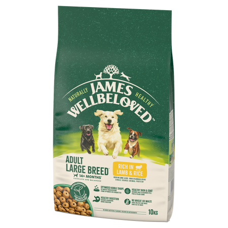 James Wellbeloved Adult 10 kg – sucha karma pełnoporcjowa dla dorosłych psów dużych ras >14 miesięcy - 10 lat, bogata w jagnięcinę i ryż