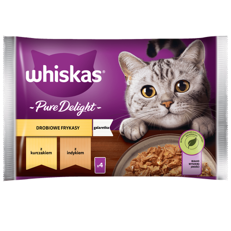 WHISKAS Adult saszetka 4 x 85 g Drobiowe Frykasy - mokra karma pełnoporcjowa dla dorosłych kotów, w galaretce (kawałki z: kurczakiem, indykiem)