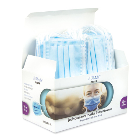 Medyczna maska jednorazowa 3-warstwowa na gumki, zabiegowa TYP II EN14683 / MDRVITAMMY MASK