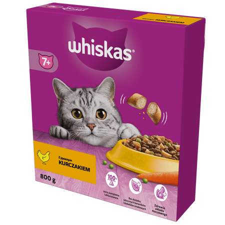 WHISKAS Senior 800 g - sucha karma pełnoporcjowa dla starszych kotów, z pysznym kurczakiem