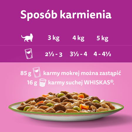 WHISKAS Adult Tasty Mix saszetka 24 x 85 g Wybór Szefa Kuchni - mokra karma pełnoporcjowa dla dorosłych kotów, w sosie (kawałki z: wołowiną, drobiem i warzywami; łososiem i marchewką; kurczakiem i indykiem; kurczakiem i dorszem)