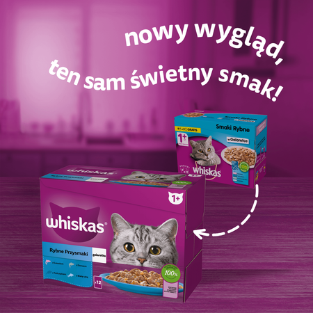WHISKAS Adult saszetka 12 x 85 g Rybne Przysmaki - mokra karma pełnoporcjowa dla dorosłych kotów, w galaretce (kawałki z: łososiem, tuńczykiem, dorszem, białą rybą)