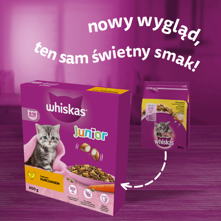 WHISKAS Junior 800 g - sucha karma pełnoporcjowa dla kociąt, z pysznym kurczakiem