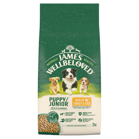 James Wellbeloved Junior 2 kg – sucha karma pełnoporcjowa dla szczeniąt <14 miesięcy, bogata w indyka i ryż