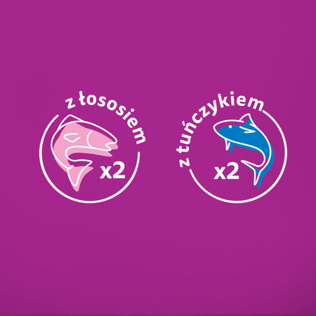 WHISKAS Adult saszetka 4 x 85 g Rybne Przysmaki - mokra karma pełnoporcjowa dla dorosłych kotów, w galaretce (kawałki z: łososiem, tuńczykiem)