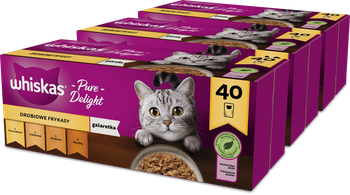 WHISKAS Adult saszetka 3x40x85g Drobiowe Frykasy - mokra karma pełnoporcjowa dla dorosłych kotów, w galaretce (kawałki z: kurczakiem, indykiem, drobiem, kaczką)