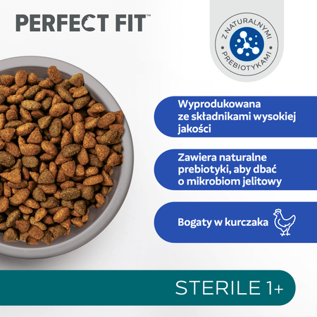 Perfect Fit™ Sterile 1+ 7 kg – sucha karma pełnoporcjowa dla dorosłych kotów, bogata w kurczaka