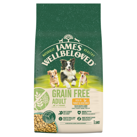 James Wellbeloved Adult 1,5 kg – bezzbożowa sucha karma pełnoporcjowa dla dorosłych psów 1-7 lat, bogata w indyka i warzywa