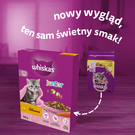 WHISKAS Junior 300 g - sucha karma pełnoporcjowa dla kociąt, z pysznym kurczakiem