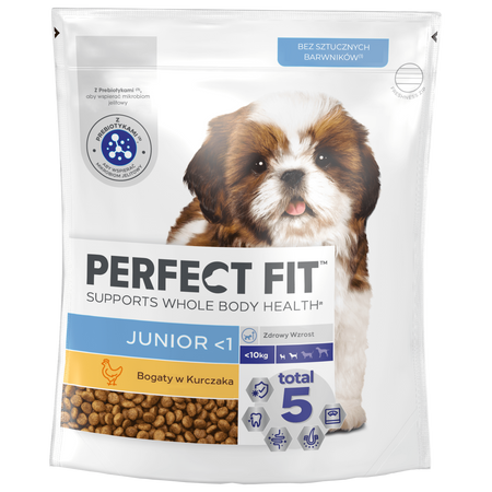 Perfect Fit™ Junior (<1) 3x825g – sucha karma pełnoporcjowa dla szczeniąt małych ras, bogata w kurczaka