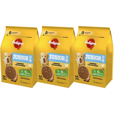 Pedigree Junior z drobiem i warzywami 3x 2,6 kg