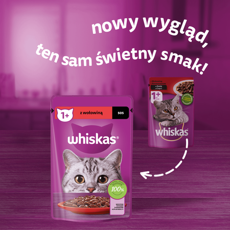 WHISKAS Adult saszetka 28x85g - mokra karma pełnoporcjowa dla dorosłych kotów, kawałki z wołowiną w sosie