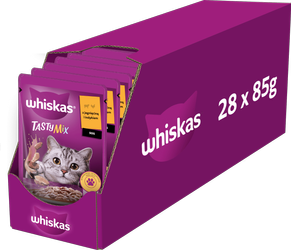 WHISKAS Adult saszetka 28x85 g - mokra karma pełnoporcjowa dla dorosłych kotów, kawałki z jagnięciną i indykiem w sosie