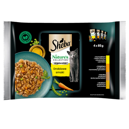 SHEBA Nature’s Collection Drobiowe Smaki 4x85 g – mokra karma pełnoporcjowa dla dorosłych kotów, w galaretce