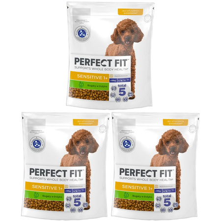 Perfect Fit Sensitive 1+ małe rasy bogata w indyka 3x 825g