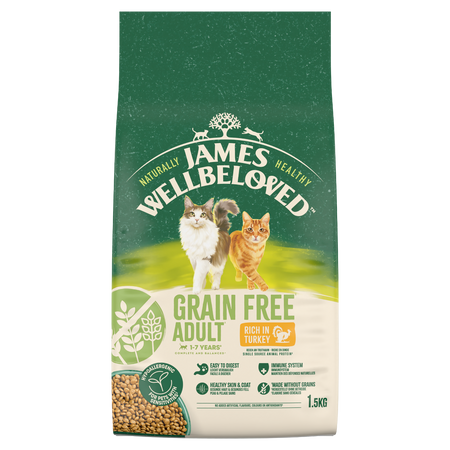 James Wellbeloved Adult 1,5 kg – bezzbożowa sucha karma pełnoporcjowa dla dorosłych kotów 1-7 lat, bogata w indyka