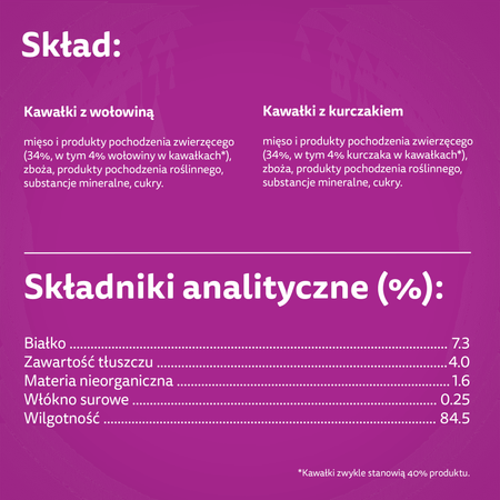 WHISKAS Adult saszetka 4 x 85 g Klasyczne Posiłki - mokra karma pełnoporcjowa dla dorosłych kotów, w sosie (kawałki z: wołowiną, kurczakiem)