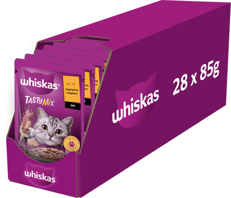 WHISKAS Adult saszetka 28x85 g - mokra karma pełnoporcjowa dla dorosłych kotów, kawałki z jagnięciną i indykiem w sosie