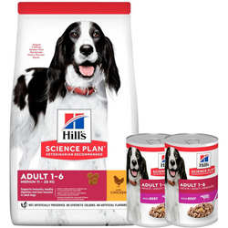 Hill's SP Canine Adult Medium Chicken 14 kg+ 2x Hill's SP Canine Adult Beef 370g GRATIS