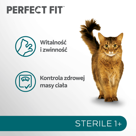 Perfect Fit™ Sterile (1+) 3x750g – sucha karma pełnoporcjowa dla dorosłych kotów, bogata w kurczaka