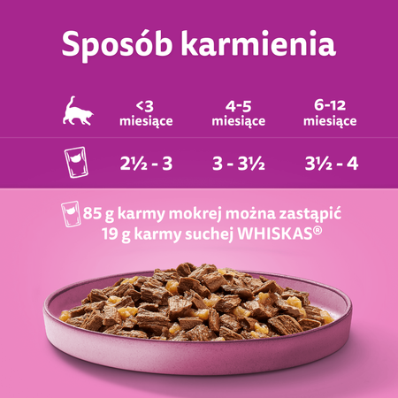 WHISKAS Junior saszetka 28x85 g - mokra karma pełnoporcjowa dla kociąt, kawałki z kurczakiem w galaretce
