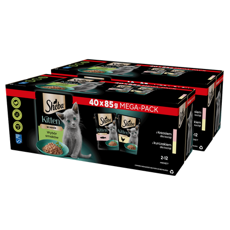 SHEBA Kitten Wybór Smaków saszetki 2x40x85 g – mokra karma pełnoporcjowa dla kociąt, w sosie (kawałki z: łososiem, kurczakiem)