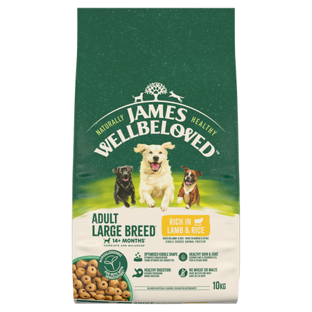 James Wellbeloved Adult 10 kg – sucha karma pełnoporcjowa dla dorosłych psów dużych ras >14 miesięcy - 10 lat, bogata w jagnięcinę i ryż