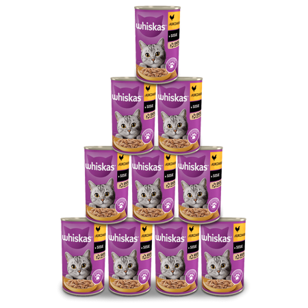 WHISKAS Adult puszka 24x400g - mokra karma pełnoporcjowa dla dorosłych kotów, kawałki z kurczakiem w sosie