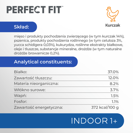 Perfect Fit™ Indoor 1+ 750 g – sucha karma pełnoporcjowa dla dorosłych kotów, bogata w kurczaka