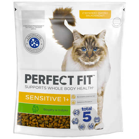 Perfect Fit™ Sensitive (1+) 6x750 g – sucha karma pełnoporcjowa dla dorosłych kotów, bogata w indyka