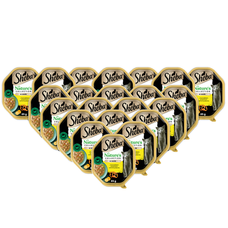 SHEBA Nature’s Collection tacka 22x85 g – mokra karma pełnoporcjowa dla dorosłych kotów, kawałki z kurczakiem przybranym czerwoną papryką, w sosie